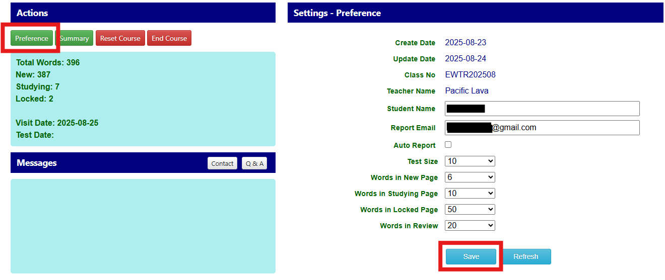 update Preference