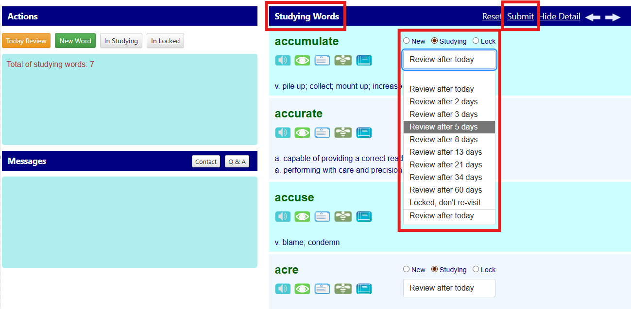 learned words