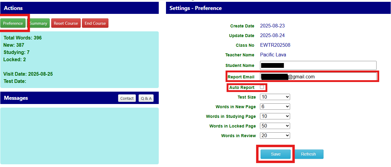 send test result